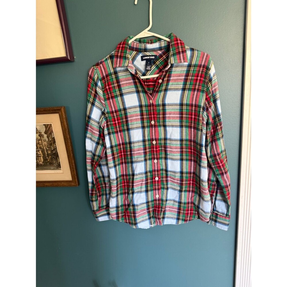 Lands' End Plaid Button-Down Shirt in Red, Green & Light Blue